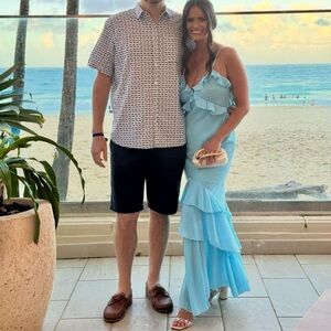 Chic Blue Ruffled Maxi Dress